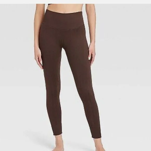 Women's Seamless Cable Knit 7/8 Leggings JoyLab Dark Brown
